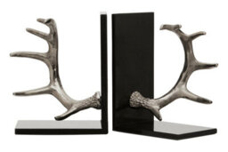 Premier Housewares Interiors By Premier Set Of 2 Antler Bookends With Marble Base, Book Ends With Antler Details, Metallic Antler Bookends - thumbnail 2