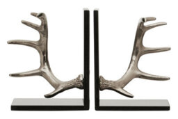 Premier Housewares Interiors By Premier Set Of 2 Antler Bookends With Marble Base, Book Ends With Antler Details, Metallic Antler Bookends