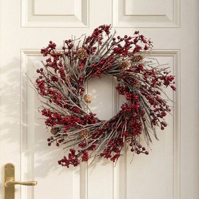 Garden Greatness Red Berry Pinecone Rustic Door Wreath - image 1