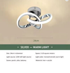 24Cm Silver Indoor Acrylic Ceiling Light Dimmable , Aluminium And Metal Chrome Effect Roof Led Lamp