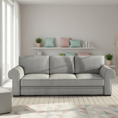 Bukiet Modern Upholstered Sofa Bed With Storage Polyurethane Foam Wavy Springs 256X103X95Cm Light Grey - image 1