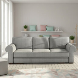 Bukiet Modern Upholstered Sofa Bed With Storage Polyurethane Foam Wavy Springs 256X103X95Cm Light Grey - thumbnail 1