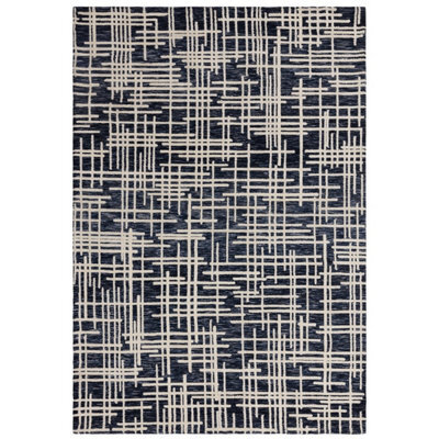 Blue Modern Abstract Easy To Clean Rug For Living Room Dining Room & Bedroom-120Cm X 170Cm