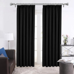 Ameha Black Blackout Curtain Pencil Pleat Curtain 66''x72'' Thick Thermal Insulated Curtains Pair With Tie Backs Living Room Decor - thumbnail 4