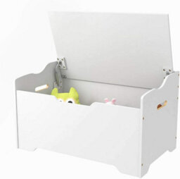 Wooden Toy Organizer Storage Chest With Safety Hinge, White Bench For Kids, Durable Toy Box & Sitting Bench - thumbnail 4