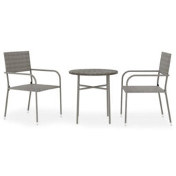 Walplus 3 Piece Garden Dining Set Poly Rattan Grey - thumbnail 2