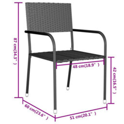 Walplus 3 Piece Garden Dining Set Poly Rattan Grey - thumbnail 8