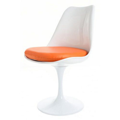 Fusion Living White Tulip Dining Chair With Orange Pu Cushion - image 1