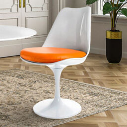 Fusion Living White Tulip Dining Chair With Orange Pu Cushion - thumbnail 2