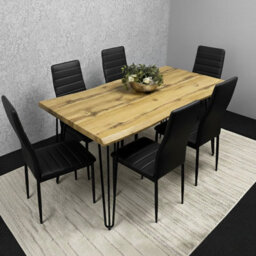 Kosy Koala Modern Dining Table Set With 6 Black Faux Leather Chairs Dining Room Furniture - thumbnail 1