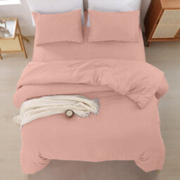 Oxford Homeware Peach King Plain Dyed Duvet Cover, Fitted Sheet & Pillowcases Set 4 Piece Bed Sets - thumbnail 6