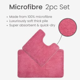 Allure Bath Fashions Deep Pile Microfibre Non Slip Bath Mat Set - Rose Pink - thumbnail 5