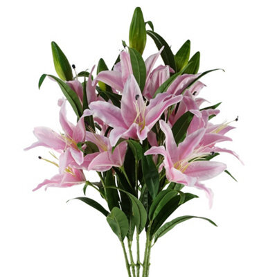Pegdev - Pdl - Pack Of 6 Artificial Lily Stems 100Cm With 18 Pink Silk Flowers For Home Or Wedding - image 1