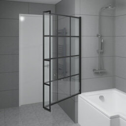 Sundaze 6mm Toughened Safety Glass L Shaped Black Grid Shower Bath Screen Fixed Return - thumbnail 2