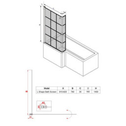 Sundaze 6mm Toughened Safety Glass L Shaped Black Grid Shower Bath Screen Fixed Return - thumbnail 6