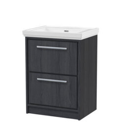 Hudson Reed Lille Floor Standing 2 Drawer Vanity Unit With Modern Basin, Graphite Woodgrain Finish, 866 X 630 mm - thumbnail 2