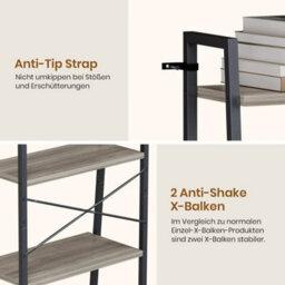 Ladder Shelf Bookcase 5 Tier Display Storage Shelving Unit Stand Wall Rack Light Grey - thumbnail 4