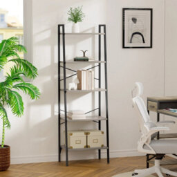 Ladder Shelf Bookcase 5 Tier Display Storage Shelving Unit Stand Wall Rack Light Grey - thumbnail 5