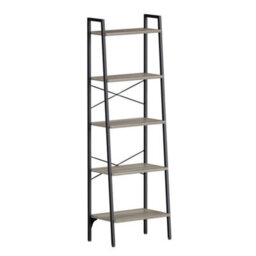 Ladder Shelf Bookcase 5 Tier Display Storage Shelving Unit Stand Wall Rack Light Grey - thumbnail 1