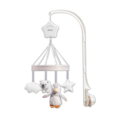 Nuby Penguin Musical Cot Mobile For Babies - Spinning Baby With Adjustable Arm To Fit Most Cots Calming Lullabies Plush Toys