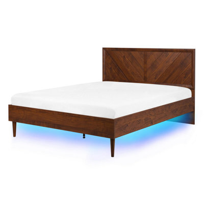 Beliani Bed With Led Mialet 140 X 200 Cm (Eu Double) Dark Brown - image 1