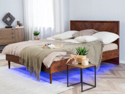 Beliani Bed With Led Mialet 140 X 200 Cm (Eu Double) Dark Brown - thumbnail 2