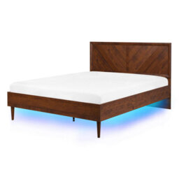 Beliani Bed With Led Mialet 140 X 200 Cm (Eu Double) Dark Brown - thumbnail 1