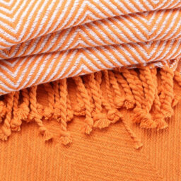 Ehc Luxury Pack Of 2 Chevron Cotton Single Sofa Throw Blanket, 125X 150Cms - Orange - thumbnail 4