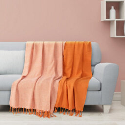 Ehc Luxury Pack Of 2 Chevron Cotton Single Sofa Throw Blanket, 125X 150Cms - Orange - thumbnail 2