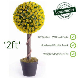 Best Artificial 2Ft / 60Cm Yellow Rose Ball Tree Plant Garden Office Conservatory Tropical Indoor Outdoor - thumbnail 4