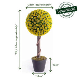 Best Artificial 2Ft / 60Cm Yellow Rose Ball Tree Plant Garden Office Conservatory Tropical Indoor Outdoor - thumbnail 2