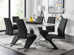 Furniturebox Giovani Rectangular 6 Seat White High Gloss Unique Halo Base Dining Table Grey Glass Top 6 Black Faux Leather Willow Chairs - thumbnail 1