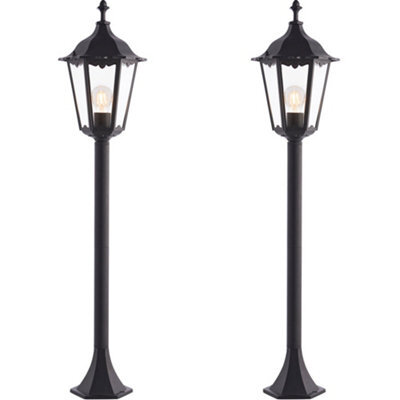 2 Pack Outdoor Lamp Post Lantern Bollard Light Matt Black & Glass 1M Tall Led - image 1