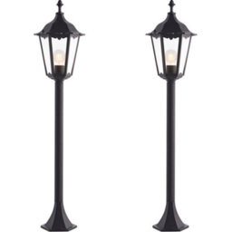 2 Pack Outdoor Lamp Post Lantern Bollard Light Matt Black & Glass 1M Tall Led