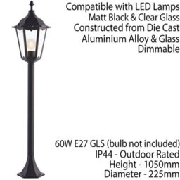2 Pack Outdoor Lamp Post Lantern Bollard Light Matt Black & Glass 1M Tall Led - thumbnail 3