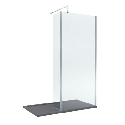 Balterley 8mm Glass Walk In Wetroom Screen And Hinged Return Screen With Chrome Profile And Grey Shower Tray - 1400 X 700mm - image 1