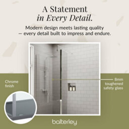 Balterley 8mm Glass Walk In Wetroom Screen And Hinged Return Screen With Chrome Profile And Grey Shower Tray - 1400 X 700mm - thumbnail 4