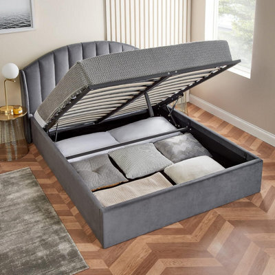 Home Treats Grey Small Double Ottoman Bed With Curved Headboard & Wings - image 1