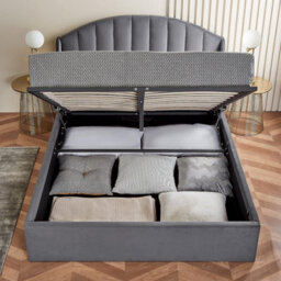 Home Treats Grey Small Double Ottoman Bed With Curved Headboard & Wings - thumbnail 2