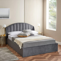 Home Treats Grey Small Double Ottoman Bed With Curved Headboard & Wings - thumbnail 3