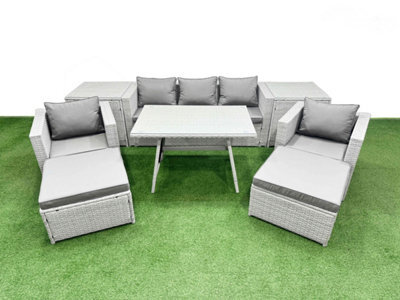 Fimous 9 Pieces Outdoor Pe Rattan Sofa Armchair Set Patio Garden Furniture Sets With Cushions 2 Side Tables 2 Big Stool Light Grey - image 1