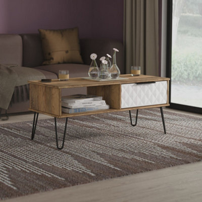 Anzio Matt Vintage Oak Effect 1 Drawer Non-Extendable Coffee Table (H)925mm (W)407mm (D)410mm - image 1