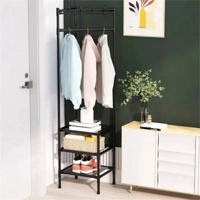 Corner Coat Stand Metal Clothes Hanging Rail With 3 Shelves - image 1