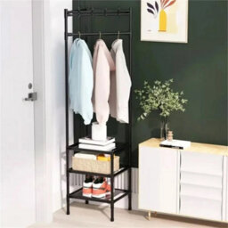 Corner Coat Stand Metal Clothes Hanging Rail With 3 Shelves