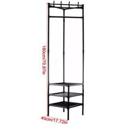 Corner Coat Stand Metal Clothes Hanging Rail With 3 Shelves - thumbnail 2