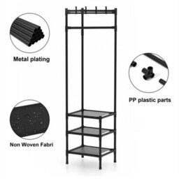 Corner Coat Stand Metal Clothes Hanging Rail With 3 Shelves - thumbnail 3