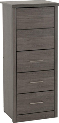 Seconique Lisbon 5 Drawer Narrow Chest In Black Wood Grain - image 1