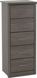 Seconique Lisbon 5 Drawer Narrow Chest In Black Wood Grain - thumbnail 1