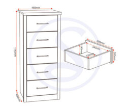 Seconique Lisbon 5 Drawer Narrow Chest In Black Wood Grain - thumbnail 9
