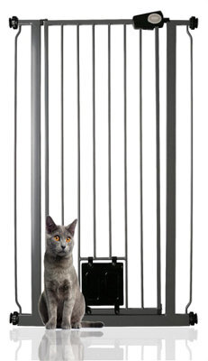 Bettacare Pet Gate With Lockable Cat Flap, Narrow, 68.5Cm - 75Cm, Slate Grey, 104Cm In Height - image 1